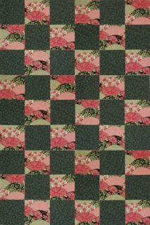  Squares Quilt Kit Oriental Pink Fans Nine Patch Ready to Sew