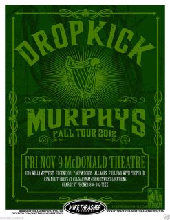 DROPKICK MURPHYS 2012 EUGENE CONCERT TOUR POSTER Celtic Punk Rock