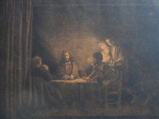 Julius Rosenbaum Etching Christ at Emmaus 1889 aft Rembrandt