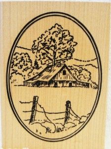  Impressions rubber stamp Mountain Farm Oval Barbed Wire Fence Pasture