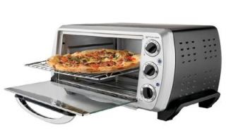 Add a touch of style to your kitchen with this sleek toaster oven that