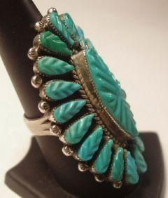 Carved Cluster Leaf Turquoise Ring by Robert Eustace Zuni