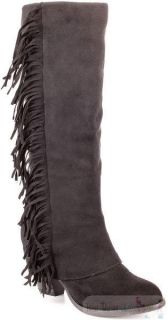 New Fergalicious by Fergie Lucy Black Fringe Knee High Boots Sz 7 5