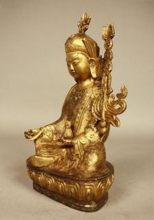 Buddha Padmasambhava Sculpture Brass Bronze Tibetan Tibet Figure