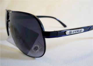 DG Eyewear Mens Sunglasses Case 70`s Aviator Black Dark Blue 85M New
