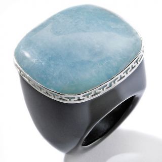 Milky Aquamarine and Black Onyx Sterling Silver Ring