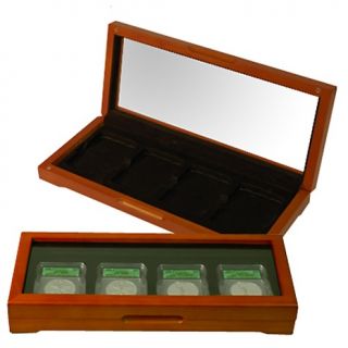 231 857 coin collector oak display box for 4 slabbed coins note
