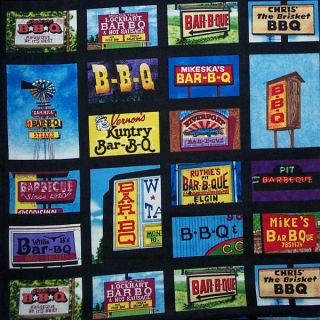 Northcott Pit BBQ Barbque State Art Fabric 44 Squares Fat Quarter Out