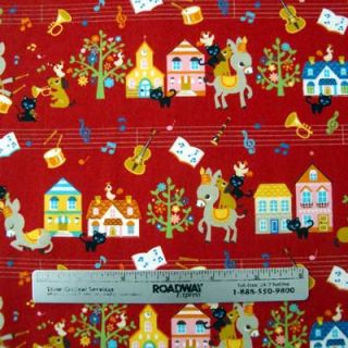 Japanese Animal Parade Red Cotton Quilt Fabric 1 2 Yd
