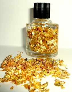  Gold Flakes 24K Suspended in Fluid in Glass Bottle
