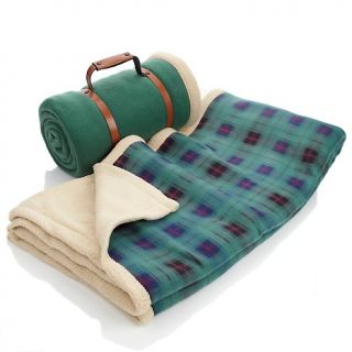 Jeffrey Banks Plaid and Sherpa Fleece Throws   Set of 2