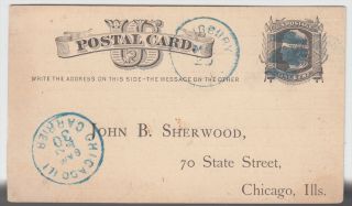 Fairbury Illinois to Chicago Blue Cancels on Postal Card