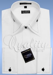 White w Black 19 5 34 35 High Collar Mens Dress Shirt