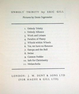 Eric Gill, Unholy Trinity, Denis Tegetmeier, 1938 1st Edition