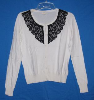 Erin Fetherston Cardigan Sweater White Black Lace 