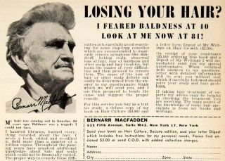 1949 Ad Bernarr MacFadden Hair Baldness Beauty Advertisement