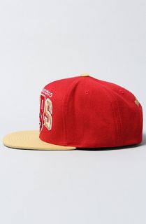  the san francisco 49ers arch tri pop snapback cap in red gold $ 26 00