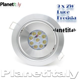 5X Faretti Da Incasso 9 LED 18W Luce Fredda Potenza 150W Foro 9cm