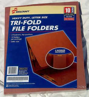    Heavy Duty Letter Size Tri Fold File Folders   3 Fasteners/10 pack