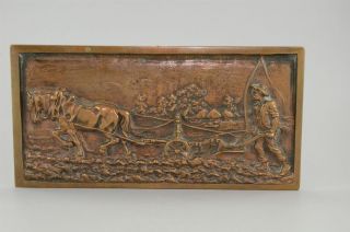 original signed antique bronze plaque relief farmers