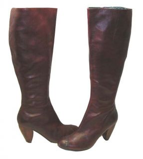Farylrobin Dish Blood Red Leather Woman Tall Boots Sz 6