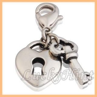 10 Pieces Lot Heart Lock Key Eudora Lobster Silver Charm Jewelry T536