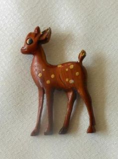 Vintage Costume Wooden Carved Hand Painted Deer Fawn Pin