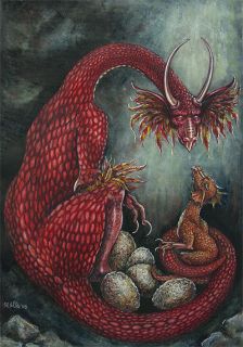 ORIGINAL Fantasy Art dragon baby whimiscal Painting illustration