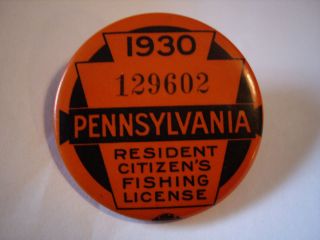  1930 PA Fishing License Pin Button