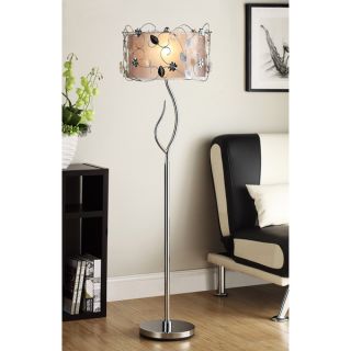 NEW EUROPEAN STYLE SILVER CRYSTAL FLORAL SCROLL FLOOR LAMP LIGHT DRUM