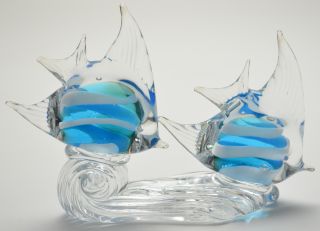 Art Glass Fish Swimming Aqua White 6 Tall Paperweight Figurine Figure