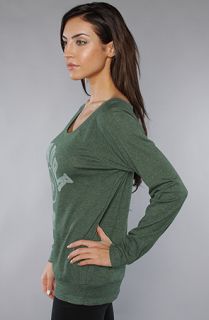 Junkfood Clothing The Jets Heather Off The Shoulder Raglan in Hunter