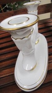 Stunning Vintage Porcelain White Gold Trim Austrian Candle Holder