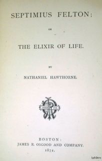 SEPTIMIUS Felton Nathaniel Hawthorne 1872 Ships Free U S