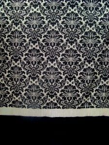 Designer Fabric Floral Shower Curtain Fleur de Lis Black Off White New