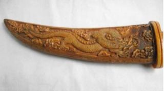 Eximious Rare Chinese ox bone knife carved dragon figurine 10