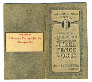 American Galvanized Steel Fence Posts Memorandum Book 1919