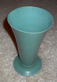 Vintage Fiberglass Planter Vase Mid Century Aqua with Gold Squiggles