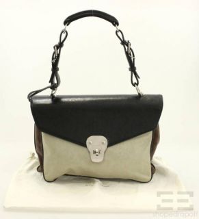  Greige Brown Black Lambskin Leather Shoulder Flap Bag