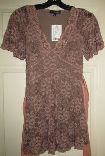New w Tags Ann Ferriday Anthropologie Lace Pinkish Beige Top $138 Sz S