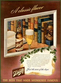 classic flavor in 1947 full color schlitz beer ad