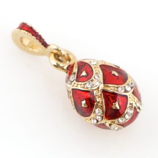 Red Enameled Faberge Pendant, Egg Pendant, Easter Egg Pendant