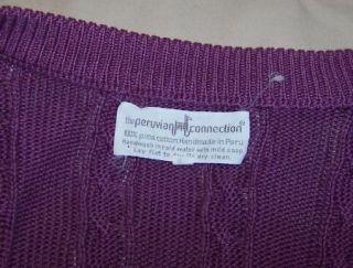 Peruvian Connection Purple Pima Cotton V Neck Cardigan Sweater L