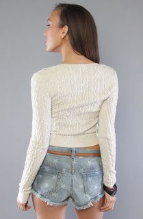 Free People The Cable Guy Cropped Pullover Sweater in Oatmeal Heather
