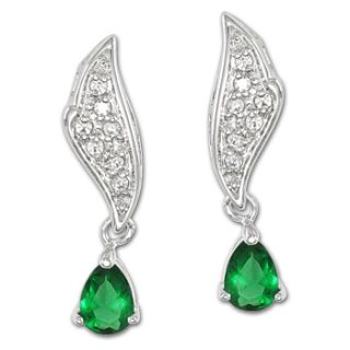  Silver Faux Emerald Cubic Zirconia CZ Crystal Dangling Earrings