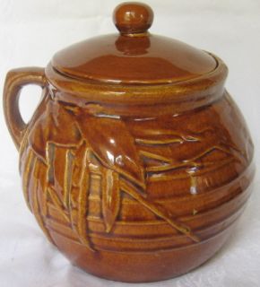  Pottery Brown Bean Pot Gloss Ceramic Cookie Jar RARE 1940s Mint