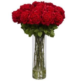 Silk Flower Arrangement Giant Rose Red by Nearly Natural New