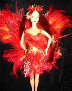 Phoenix Fire Fairy barbie doll ooak dakotas.song wings red flame