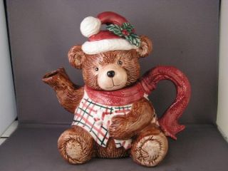 fitz and floyd christmas teddy bear tea pot 1991