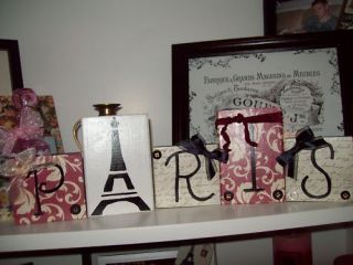 Paris Blocks Sign Decorative Red Damask Paper French